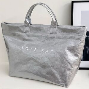Silver Tear Resistant Paper Tote Bag Large Lightweight Brand New